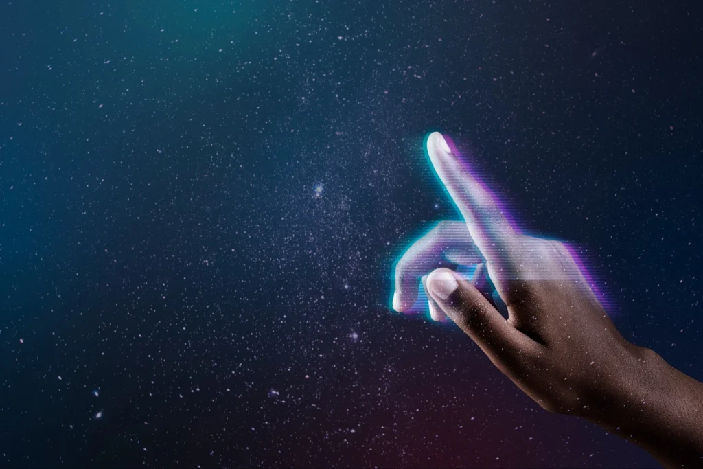 smart technology background futuristic glitching hand remixed media 1